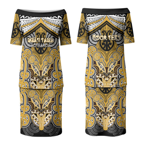 Aotearoa Iwi Ngati Tama Personalised Couples Matching Puletasi and Hawaiian Shirt Maori Kowhaiwhai Pattern