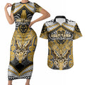 Aotearoa Iwi Ngati Tama Personalised Couples Matching Short Sleeve Bodycon Dress and Hawaiian Shirt Maori Kowhaiwhai Pattern
