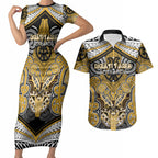 Aotearoa Iwi Ngati Tama Personalised Couples Matching Short Sleeve Bodycon Dress and Hawaiian Shirt Maori Kowhaiwhai Pattern