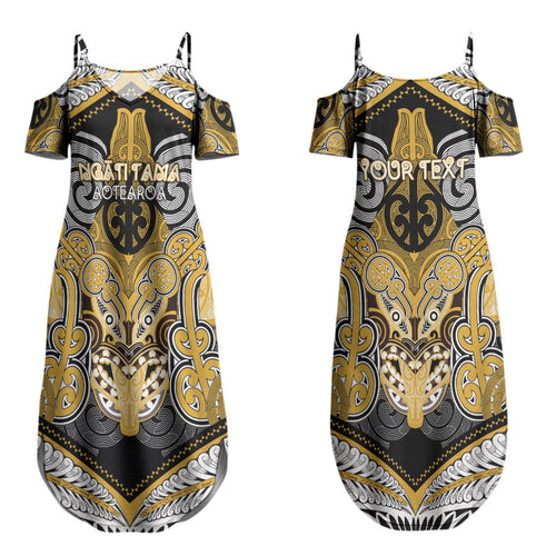 Aotearoa Iwi Ngati Tama Personalised Couples Matching Summer Maxi Dress and Long Sleeve Button Shirt Maori Kowhaiwhai Pattern