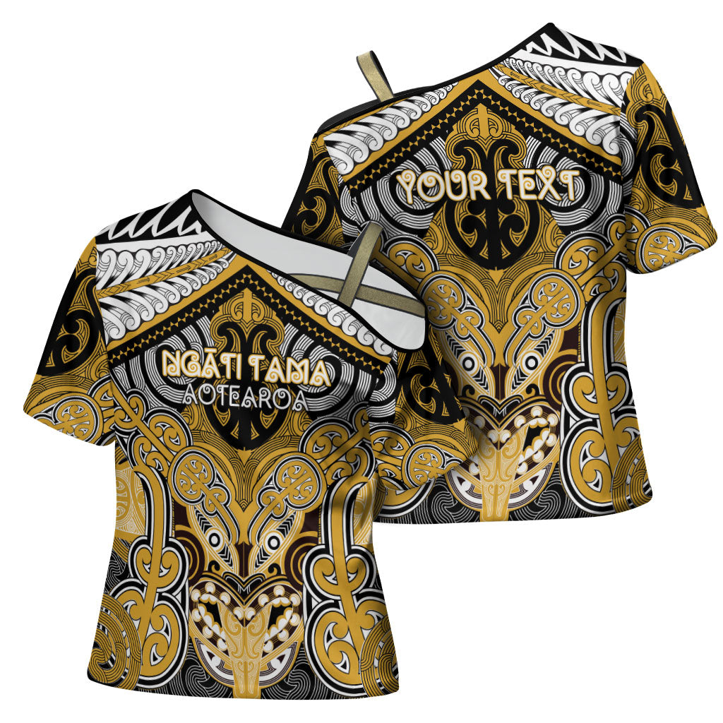 Aotearoa Iwi Ngati Tama Personalised Cross Shoulder Shirt Maori Kowhaiwhai Pattern