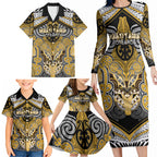 Aotearoa Iwi Ngati Tama Personalised Family Matching Long Sleeve Bodycon Dress and Hawaiian Shirt Maori Kowhaiwhai Pattern