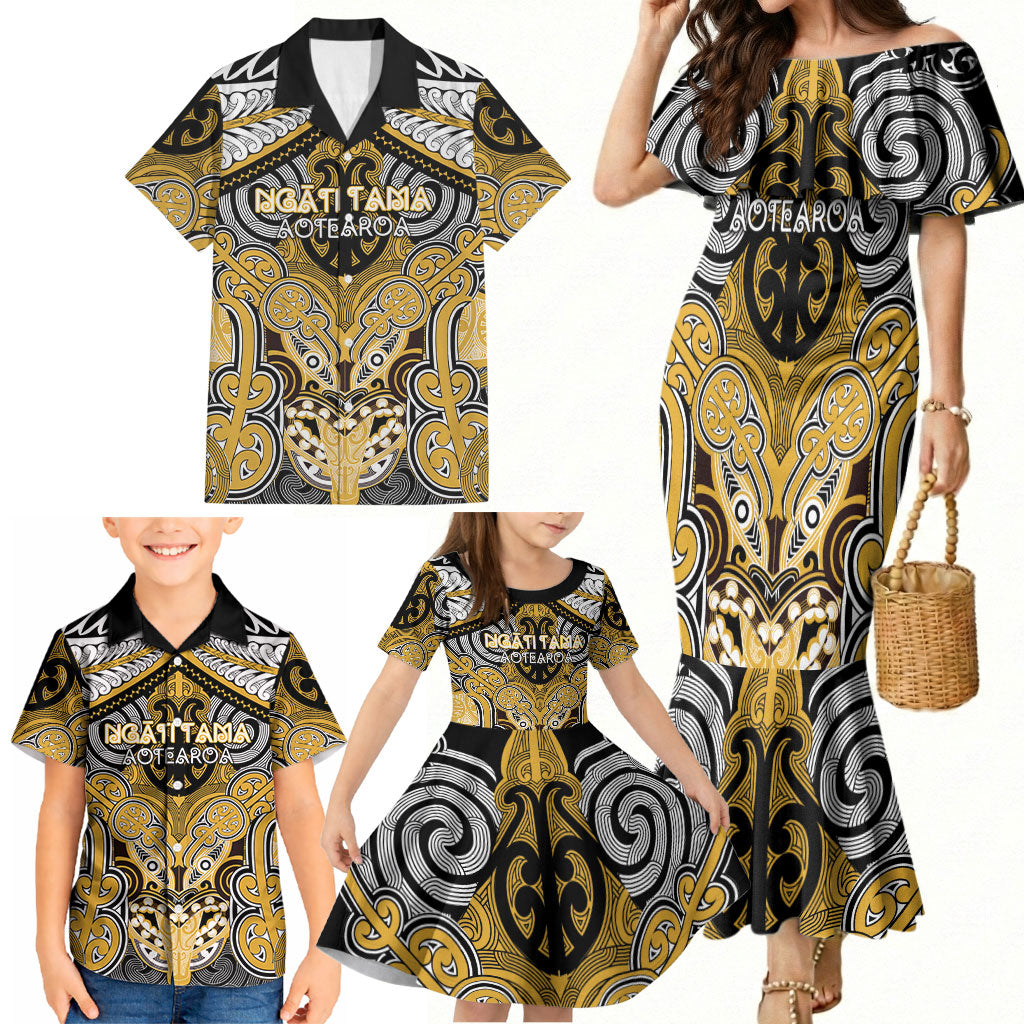 Aotearoa Iwi Ngati Tama Personalised Family Matching Mermaid Dress and Hawaiian Shirt Maori Kowhaiwhai Pattern