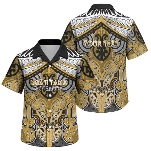 Aotearoa Iwi Ngati Tama Personalised Family Matching Off Shoulder Maxi Dress and Hawaiian Shirt Maori Kowhaiwhai Pattern