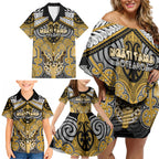 Aotearoa Iwi Ngati Tama Personalised Family Matching Off Shoulder Short Dress and Hawaiian Shirt Maori Kowhaiwhai Pattern
