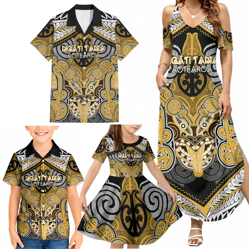 Aotearoa Iwi Ngati Tama Personalised Family Matching Summer Maxi Dress and Hawaiian Shirt Maori Kowhaiwhai Pattern