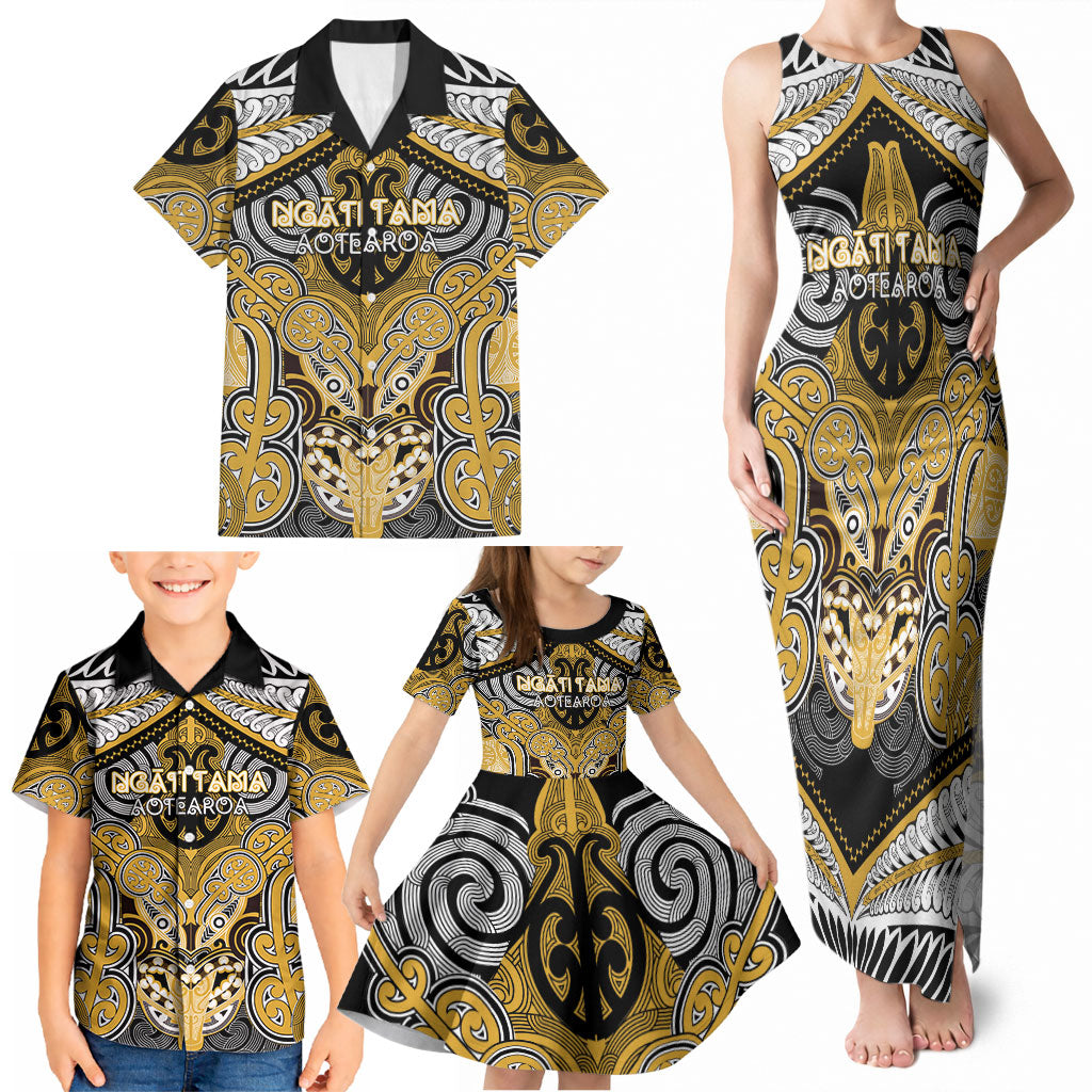 Aotearoa Iwi Ngati Tama Personalised Family Matching Tank Maxi Dress and Hawaiian Shirt Maori Kowhaiwhai Pattern