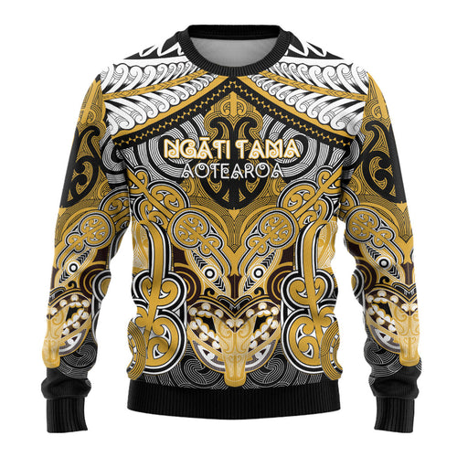 Aotearoa Iwi Ngati Tama Personalised Ugly Christmas Sweater Maori Kowhaiwhai Pattern