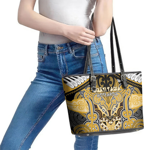 Aotearoa Iwi Ngati Tama Leather Tote Bag Maori Kowhaiwhai Pattern