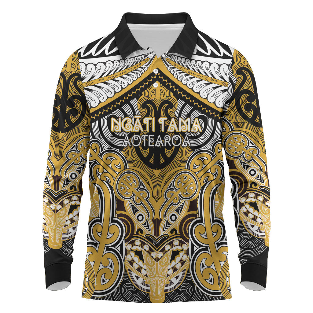 Aotearoa Iwi Ngati Tama Personalised Long Sleeve Polo Shirt Maori Kowhaiwhai Pattern
