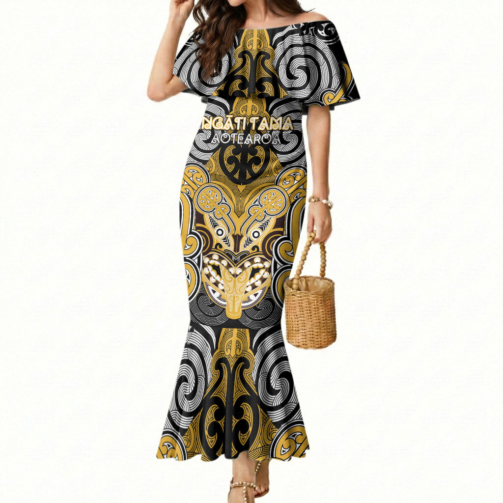 Aotearoa Iwi Ngati Tama Personalised Mermaid Dress Maori Kowhaiwhai Pattern