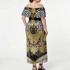 Aotearoa Iwi Ngati Tama Personalised Off Shoulder Maxi Dress Maori Kowhaiwhai Pattern
