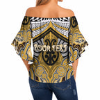 Aotearoa Iwi Ngati Tama Personalised Off Shoulder Wrap Waist Top Maori Kowhaiwhai Pattern