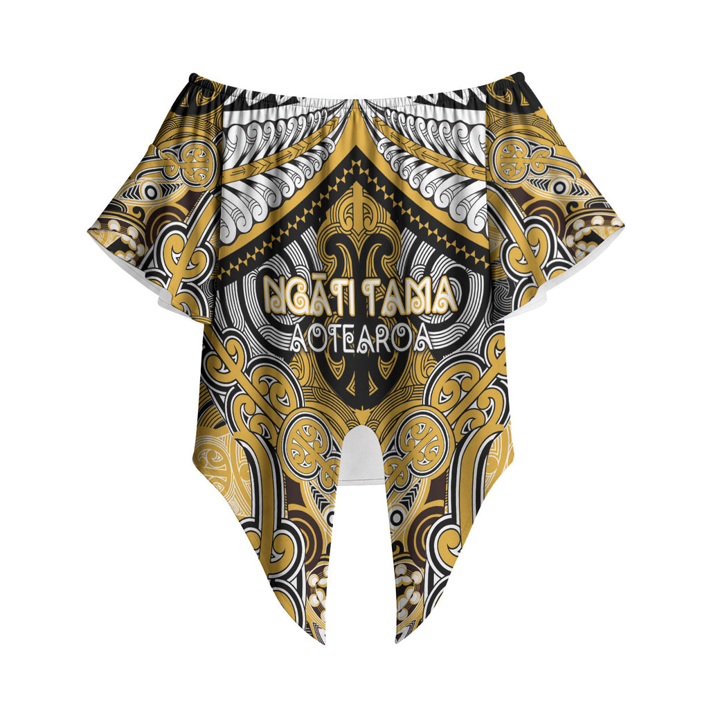 Aotearoa Iwi Ngati Tama Personalised Off Shoulder Wrap Waist Top Maori Kowhaiwhai Pattern