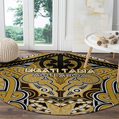 Aotearoa Iwi Ngati Tama Round Carpet Maori Kowhaiwhai Pattern