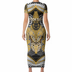 Aotearoa Iwi Ngati Tama Personalised Short Sleeve Bodycon Dress Maori Kowhaiwhai Pattern