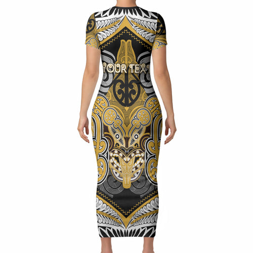 Aotearoa Iwi Ngati Tama Personalised Short Sleeve Bodycon Dress Maori Kowhaiwhai Pattern