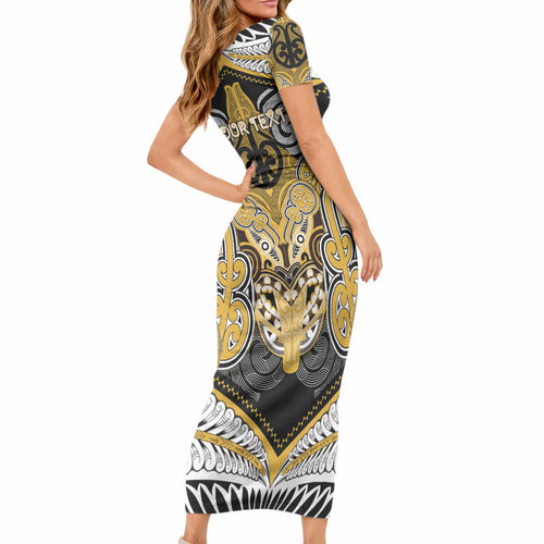 Aotearoa Iwi Ngati Tama Personalised Short Sleeve Bodycon Dress Maori Kowhaiwhai Pattern
