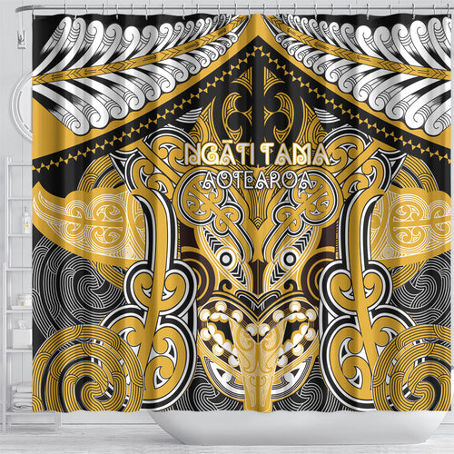 Aotearoa Iwi Ngati Tama Shower Curtain Maori Kowhaiwhai Pattern