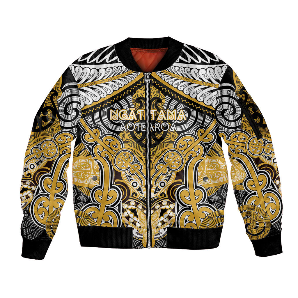 Aotearoa Iwi Ngati Tama Personalised Sleeve Zip Bomber Jacket Maori Kowhaiwhai Pattern