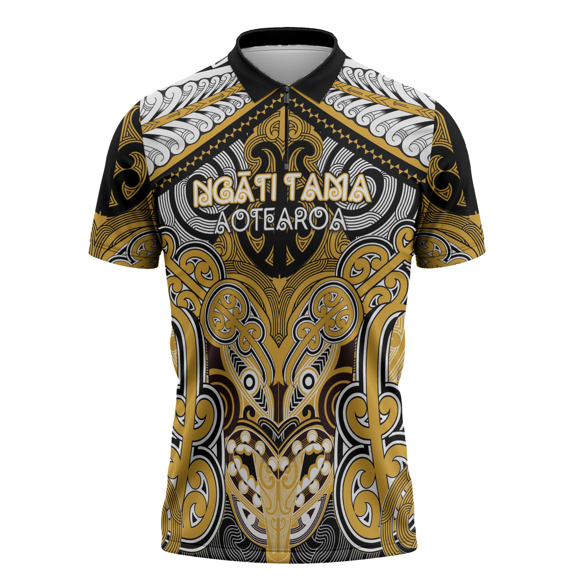 Aotearoa Iwi Ngati Tama Personalised Zipper Polo Shirt Maori Kowhaiwhai Pattern
