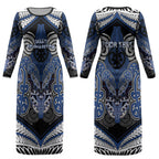 Aotearoa Iwi Ngati Tuwharetoa Personalised Couples Matching Long Sleeve Bodycon Dress and Long Sleeve Button Shirt Maori Kowhaiwhai Pattern