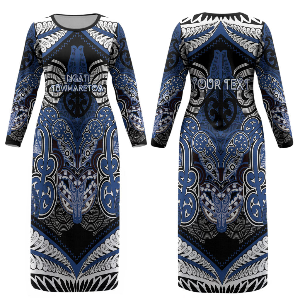 Aotearoa Iwi Ngati Tuwharetoa Personalised Couples Matching Long Sleeve Bodycon Dress and Long Sleeve Button Shirt Maori Kowhaiwhai Pattern