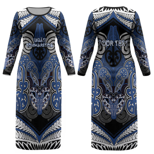 Aotearoa Iwi Ngati Tuwharetoa Personalised Couples Matching Long Sleeve Bodycon Dress and Long Sleeve Button Shirt Maori Kowhaiwhai Pattern