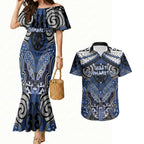 Aotearoa Iwi Ngati Tuwharetoa Personalised Couples Matching Mermaid Dress and Hawaiian Shirt Maori Kowhaiwhai Pattern