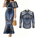 Aotearoa Iwi Ngati Tuwharetoa Personalised Couples Matching Mermaid Dress and Long Sleeve Button Shirt Maori Kowhaiwhai Pattern
