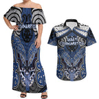 Aotearoa Iwi Ngati Tuwharetoa Personalised Couples Matching Off Shoulder Maxi Dress and Hawaiian Shirt Maori Kowhaiwhai Pattern