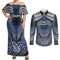 Aotearoa Iwi Ngati Tuwharetoa Personalised Couples Matching Off Shoulder Maxi Dress and Long Sleeve Button Shirt Maori Kowhaiwhai Pattern