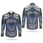 Aotearoa Iwi Ngati Tuwharetoa Personalised Couples Matching Off Shoulder Maxi Dress and Long Sleeve Button Shirt Maori Kowhaiwhai Pattern