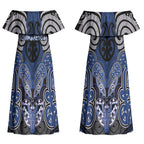 Aotearoa Iwi Ngati Tuwharetoa Personalised Couples Matching Off Shoulder Maxi Dress and Long Sleeve Button Shirt Maori Kowhaiwhai Pattern