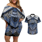 Aotearoa Iwi Ngati Tuwharetoa Personalised Couples Matching Off Shoulder Short Dress and Hawaiian Shirt Maori Kowhaiwhai Pattern