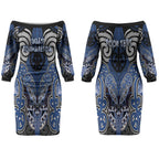Aotearoa Iwi Ngati Tuwharetoa Personalised Couples Matching Off The Shoulder Long Sleeve Dress and Long Sleeve Button Shirt Maori Kowhaiwhai Pattern