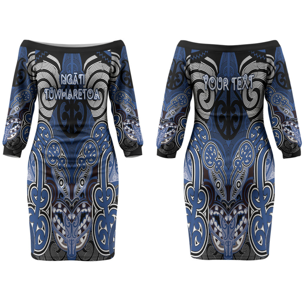 Aotearoa Iwi Ngati Tuwharetoa Personalised Couples Matching Off The Shoulder Long Sleeve Dress and Long Sleeve Button Shirt Maori Kowhaiwhai Pattern