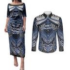 Aotearoa Iwi Ngati Tuwharetoa Personalised Couples Matching Puletasi and Long Sleeve Button Shirt Maori Kowhaiwhai Pattern
