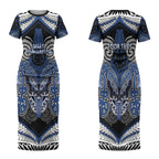 Aotearoa Iwi Ngati Tuwharetoa Personalised Couples Matching Short Sleeve Bodycon Dress and Long Sleeve Button Shirt Maori Kowhaiwhai Pattern