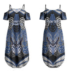 Aotearoa Iwi Ngati Tuwharetoa Personalised Couples Matching Summer Maxi Dress and Long Sleeve Button Shirt Maori Kowhaiwhai Pattern