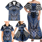 Aotearoa Iwi Ngati Tuwharetoa Personalised Family Matching Off Shoulder Maxi Dress and Hawaiian Shirt Maori Kowhaiwhai Pattern