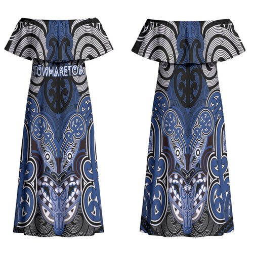 Aotearoa Iwi Ngati Tuwharetoa Personalised Family Matching Off Shoulder Maxi Dress and Hawaiian Shirt Maori Kowhaiwhai Pattern