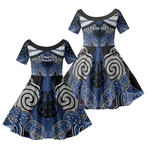 Aotearoa Iwi Ngati Tuwharetoa Personalised Family Matching Off Shoulder Maxi Dress and Hawaiian Shirt Maori Kowhaiwhai Pattern