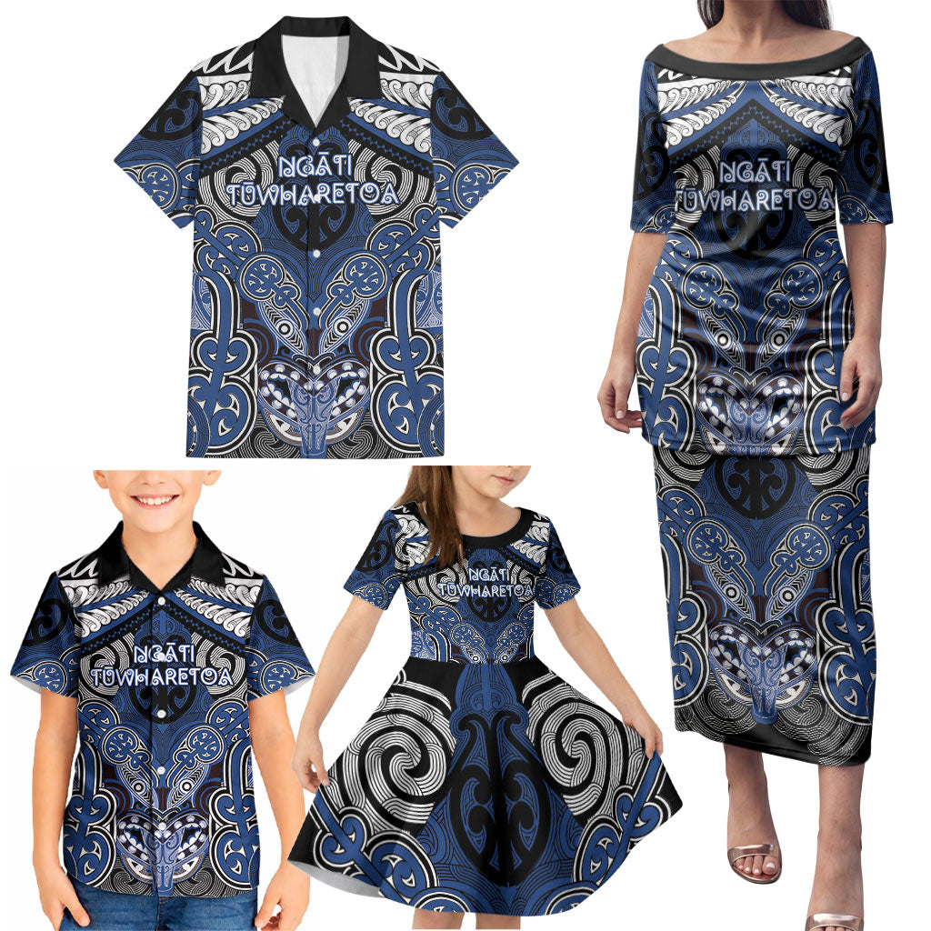 Aotearoa Iwi Ngati Tuwharetoa Personalised Family Matching Puletasi and Hawaiian Shirt Maori Kowhaiwhai Pattern