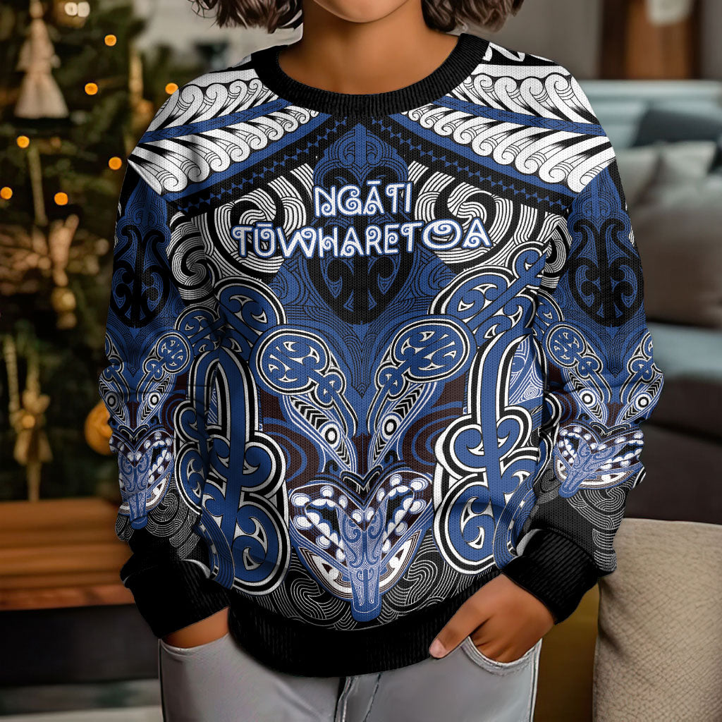 Aotearoa Iwi Ngati Tuwharetoa Personalised Kid Ugly Christmas Sweater Maori Kowhaiwhai Pattern