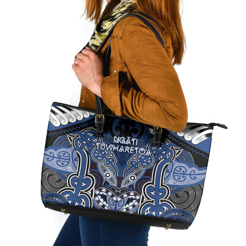 Aotearoa Iwi Ngati Tuwharetoa Leather Tote Bag Maori Kowhaiwhai Pattern