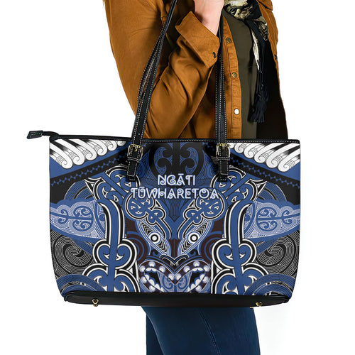 Aotearoa Iwi Ngati Tuwharetoa Leather Tote Bag Maori Kowhaiwhai Pattern