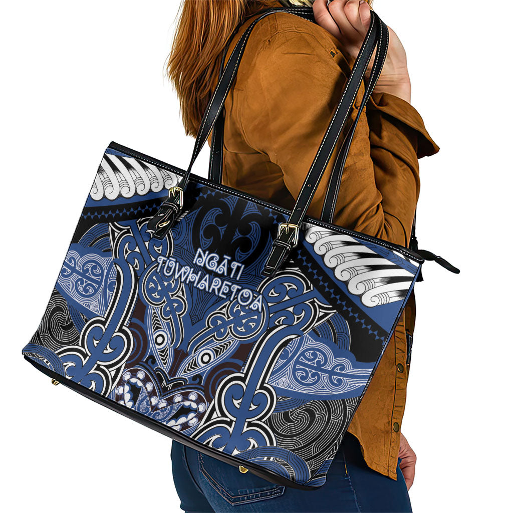 Aotearoa Iwi Ngati Tuwharetoa Leather Tote Bag Maori Kowhaiwhai Pattern