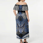 Aotearoa Iwi Ngati Tuwharetoa Personalised Off Shoulder Maxi Dress Maori Kowhaiwhai Pattern