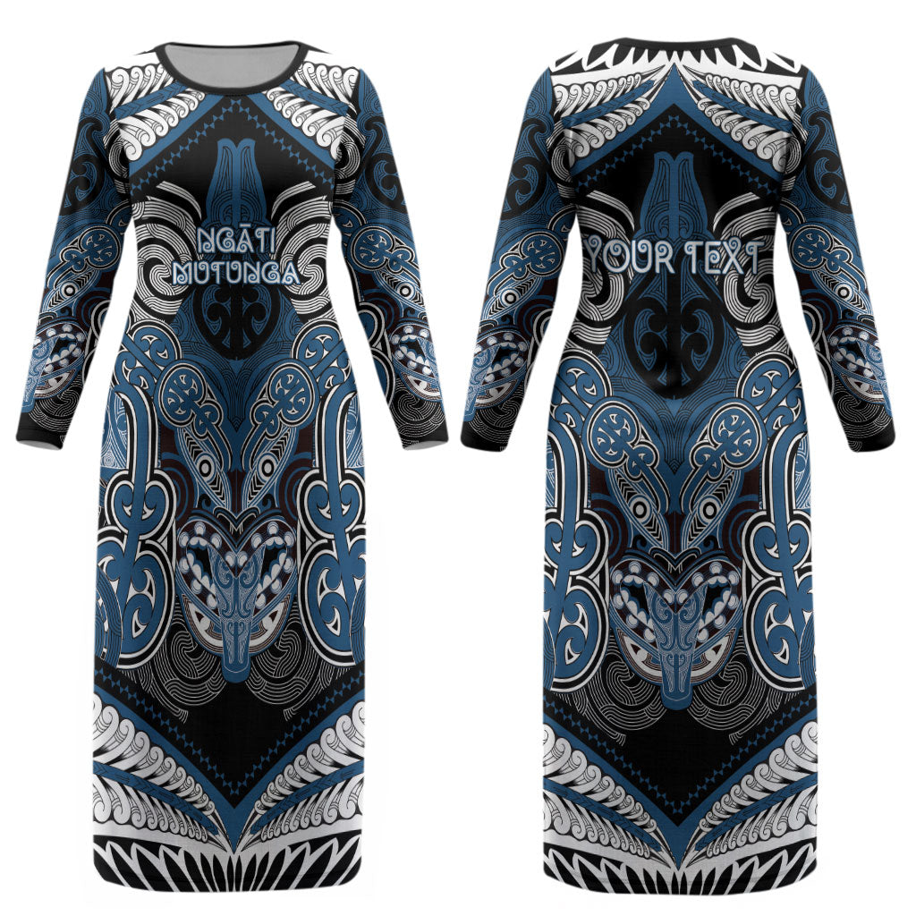 Aotearoa Iwi Ngati Mutunga Personalised Couples Matching Long Sleeve Bodycon Dress and Long Sleeve Button Shirt Maori Kowhaiwhai Pattern